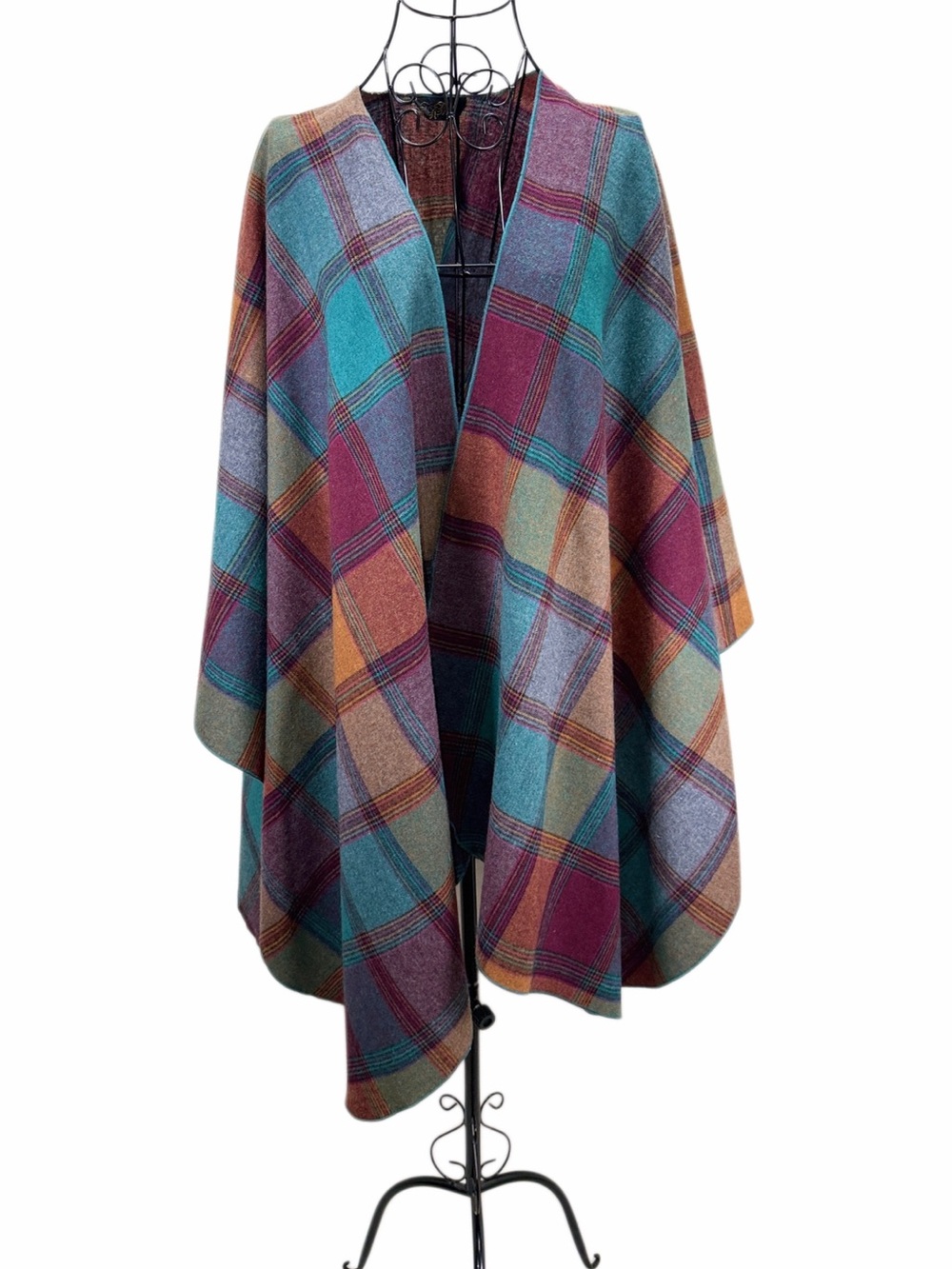Vintage T.R. Bentley Plaid Cape Poncho Jewel Tone Fall Wrap